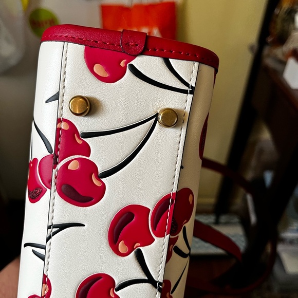 Coach Swing Zip Cherry Print Leather Bag - Picture 6 of 16